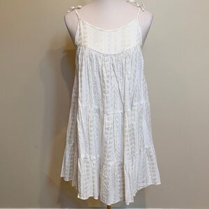Elan White Gold Metallic Tiered Mini Dress Boho Festival Resort M